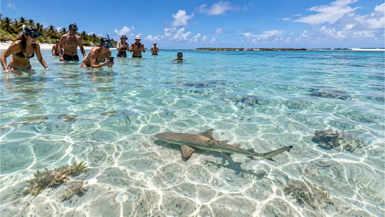 Requin citron juvénile dans les eaux peu profondes de Petite-Terre en Guadeloupe